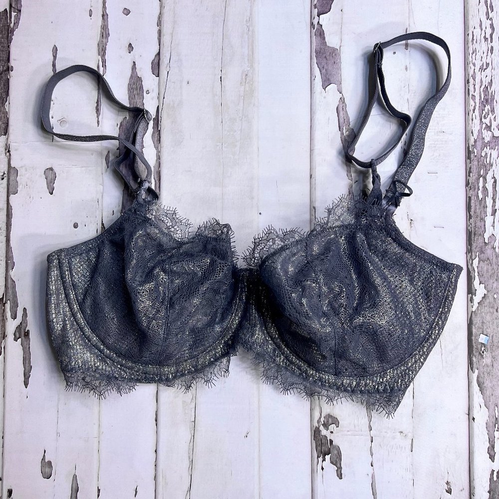Victoria's Secret Wicked Lace Unlined Bra - Grey Metallic 34DD